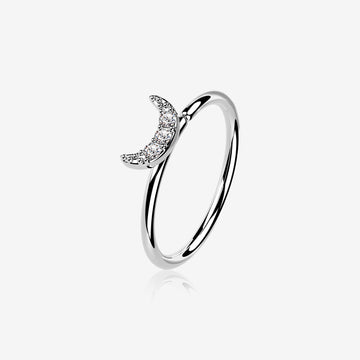 14 Karat White Gold Brilliant Sparkle Crescent Moon Bendable Hoop Ring-Clear Gem